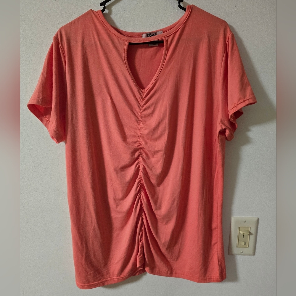 NWOT Blush Pink Ruched Short Sleeve Blouse XL